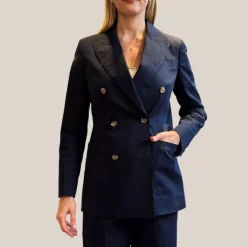Patch Pocket Double Breasted Blazer - Navy