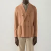 Patch Pocket Double Breasted Pique Blazer - Brown