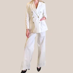 Patch Pocket Double Breasted Blazer - White