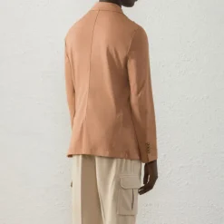 Patch Pocket Double Breasted Pique Blazer - Brown