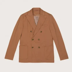 Patch Pocket Double Breasted Pique Blazer - Brown