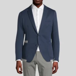 Patch Pocket Double Face Contrast Jersey Blazer - Navy