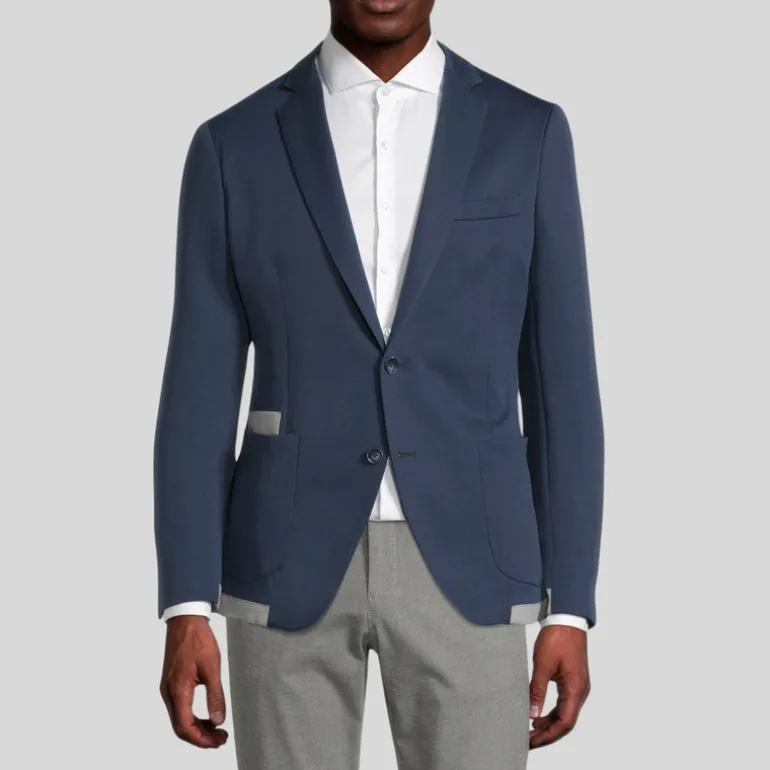 Patch Pocket Double Face Contrast Jersey Blazer - Navy