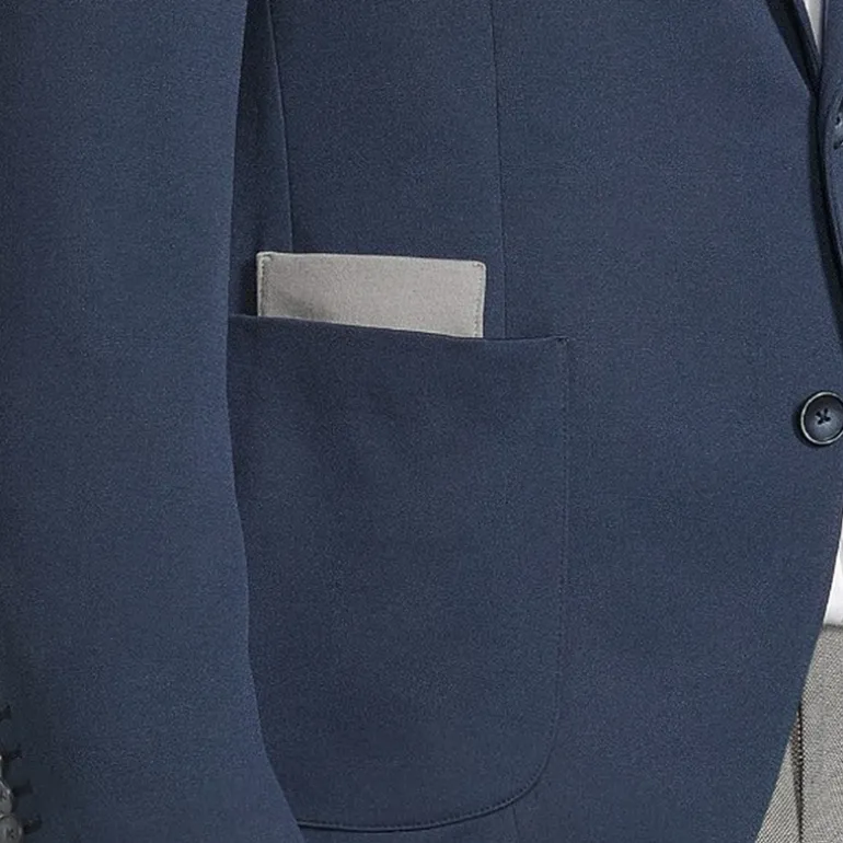 Patch Pocket Double Face Contrast Jersey Blazer - Navy
