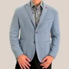 Patch Pocket Knit Stretch Blazer - Light Blue