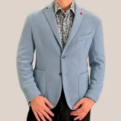 Patch Pocket Knit Stretch Blazer - Light Blue