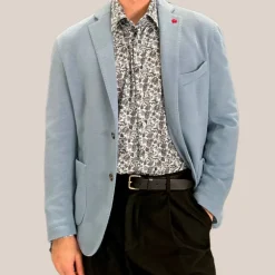 Patch Pocket Knit Stretch Blazer - Light Blue
