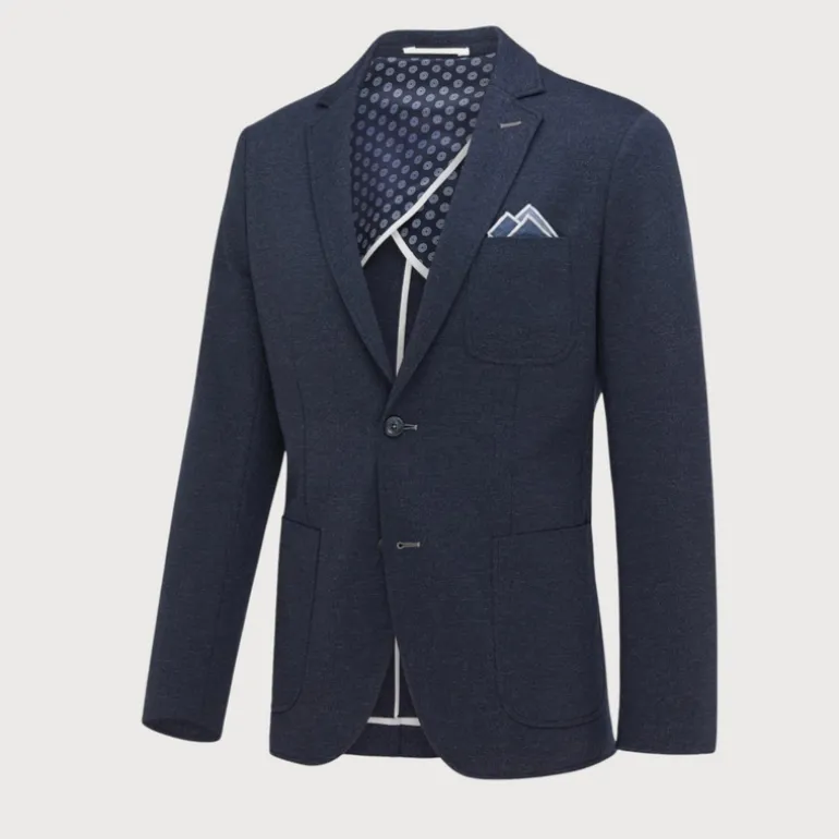 Patch Pocket Melange Jersey Blazer - Navy