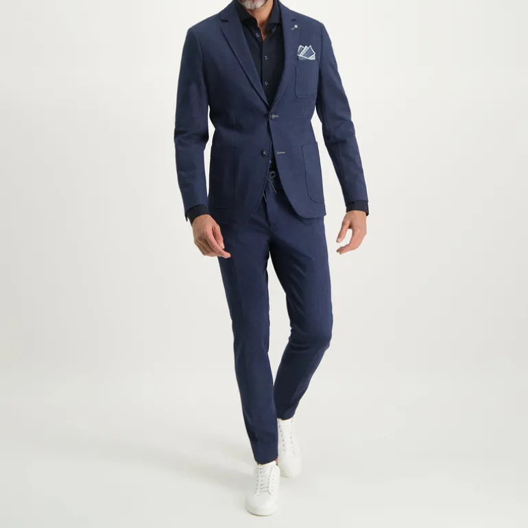 Patch Pocket Melange Jersey Blazer - Navy