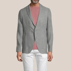 Patch Pocket Peak Lapel Linen Blazer - Grey