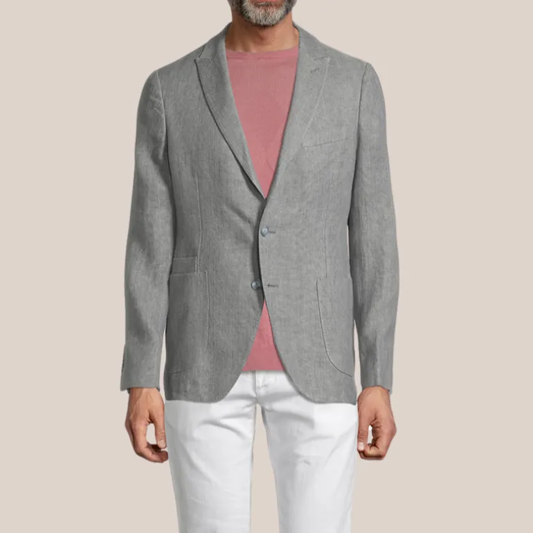 Patch Pocket Peak Lapel Linen Blazer - Grey