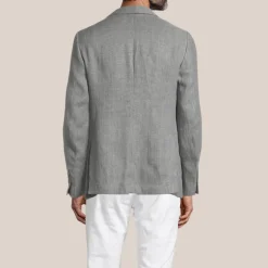 Patch Pocket Peak Lapel Linen Blazer - Grey