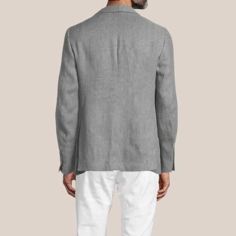 Patch Pocket Peak Lapel Linen Blazer - Grey