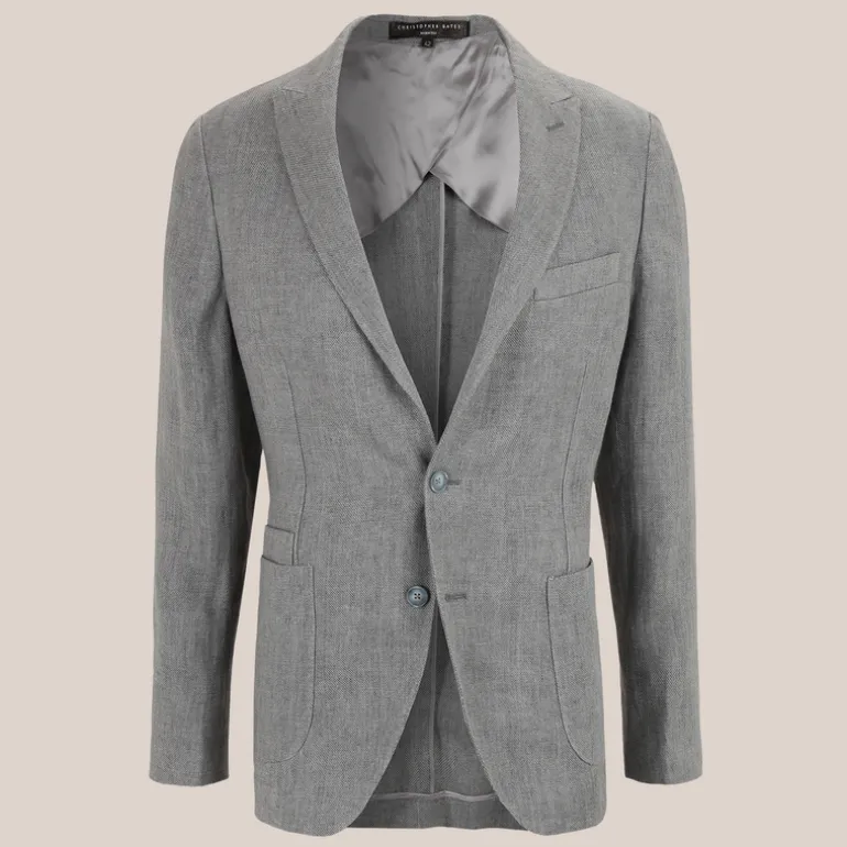 Patch Pocket Peak Lapel Linen Blazer - Grey