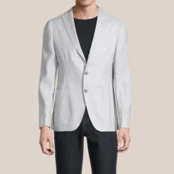 Patch Pocket Peak Lapel Stretch Linen Blazer - Light Grey
