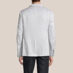 Patch Pocket Peak Lapel Stretch Linen Blazer - Light Grey