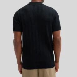 Perforated Pattern Knit Polo - Black