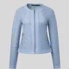 Perforated Soft Leather Biker Jacket - Light Blue