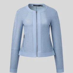 Perforated Soft Leather Biker Jacket - Light Blue