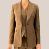 Pinstripe Peak Lapel Blazer - Brown