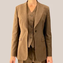 Pinstripe Peak Lapel Blazer - Brown