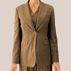 Pinstripe Peak Lapel Blazer - Brown