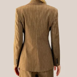 Pinstripe Peak Lapel Blazer - Brown