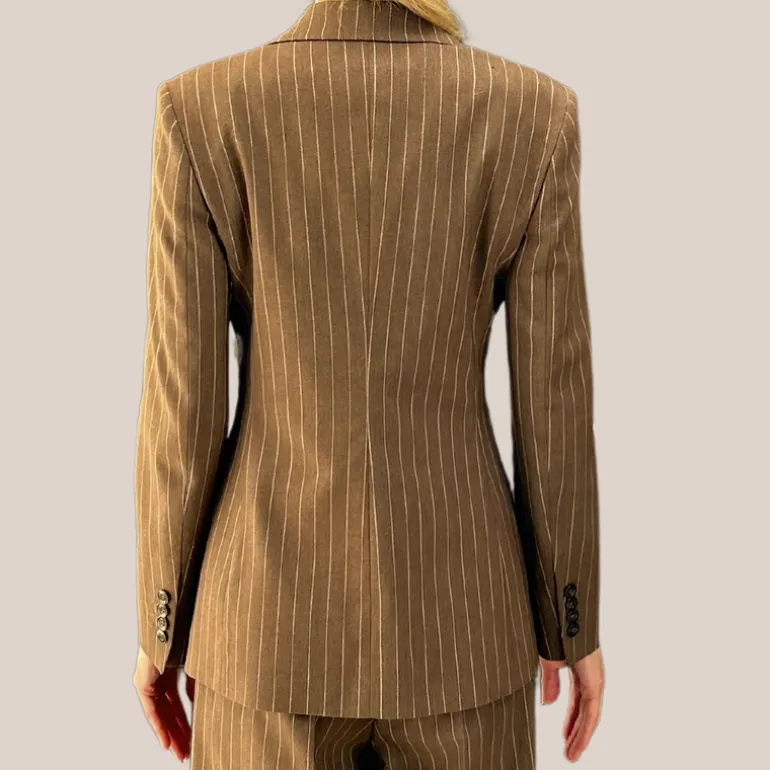 Pinstripe Peak Lapel Blazer - Brown