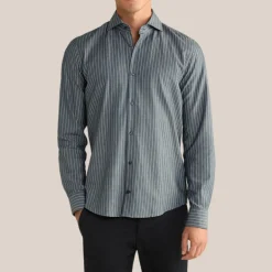 Pinstripe Spread Collar Dress Shirt - Blue