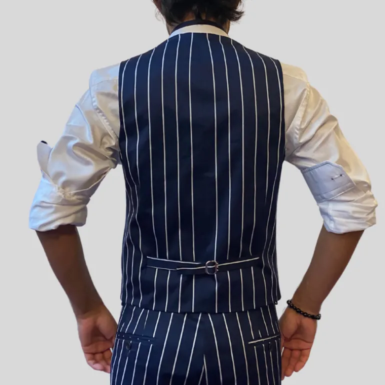 Pinstripe Stretch Cotton Vest - Navy