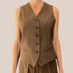 Pinstripe Vest - Brown