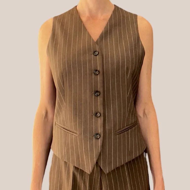 Pinstripe Vest - Brown