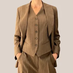 Pinstripe Vest - Brown