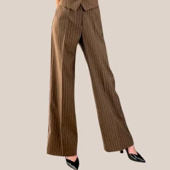 Pinstripe Wide Leg Pants - Brown