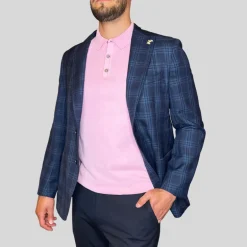 Plaid Check Patch Pocket Blazer - Navy