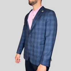 Plaid Check Patch Pocket Blazer - Navy