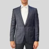 Plaid Check Peak Lapel Blazer - Green/Purple