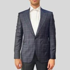 Plaid Check Peak Lapel Blazer - Green/Purple