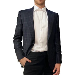 Plaid Check Peak Lapel Blazer - Green/Purple