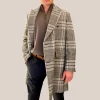 Plaid Checks Double Breasted Woolen Jacket - Grey