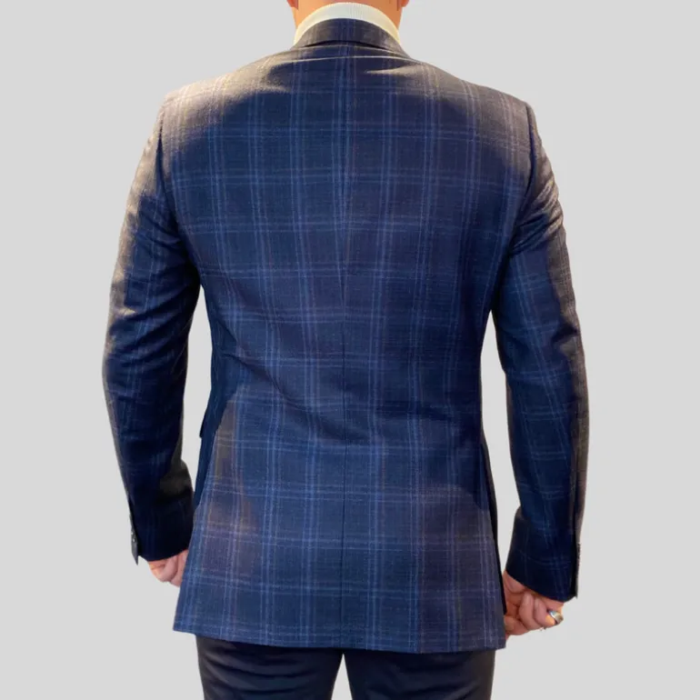 Plaid Checks Wool Blazer - Camel/Navy