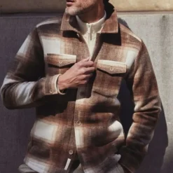 Plaid Large Checks Shirt Jacket - Sand