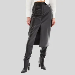 5-Pocket Front Slit Midi Skirt - Black