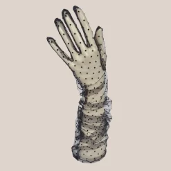 Polka Dot Mesh Long Gloves - Black