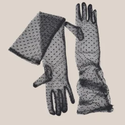 Polka Dot Mesh Long Gloves - Black