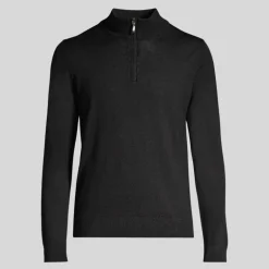 Quarter-Zip Mock Neck Merino Wool Sweater - Black