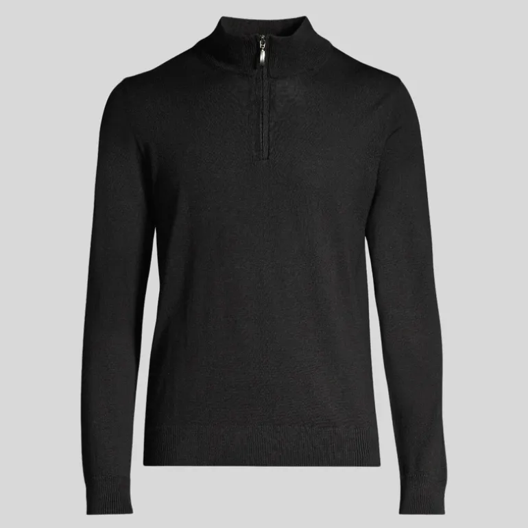 Quarter-Zip Mock Neck Merino Wool Sweater - Black