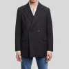 Relaxed Double Breasted Wool Blend Blazer - Black