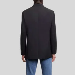 Relaxed Double Breasted Wool Blend Blazer - Black