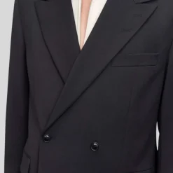 Relaxed Double Breasted Wool Blend Blazer - Black